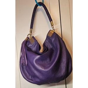 Halogen Purple Pebbled Leather Tassel Hobo Bag
